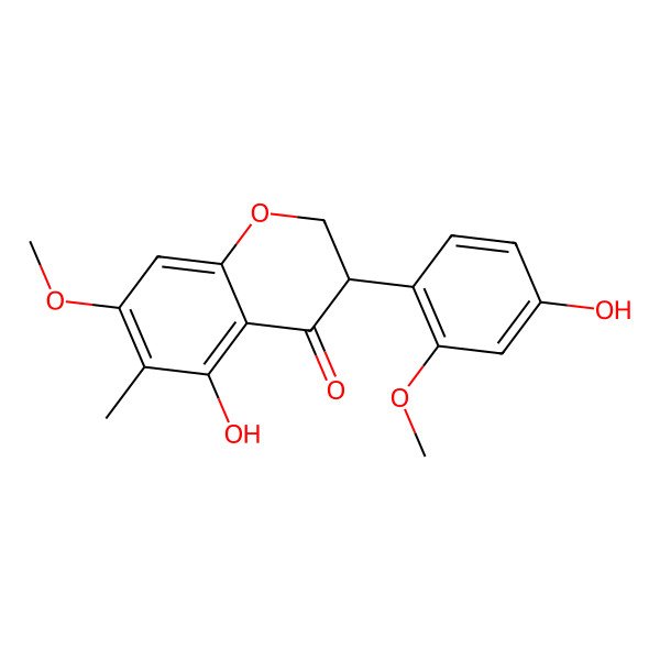 2D Structure of (3S)-5-hydroxy-3-(4-hydroxy-2-methoxyphenyl)-7-methoxy-6-methyl-2,3-dihydrochromen-4-one