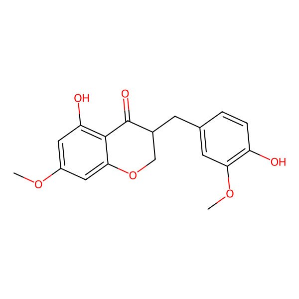 2D Structure of (3S)-5-hydroxy-3-[(4-hydroxy-3-methoxyphenyl)methyl]-7-methoxy-2,3-dihydrochromen-4-one