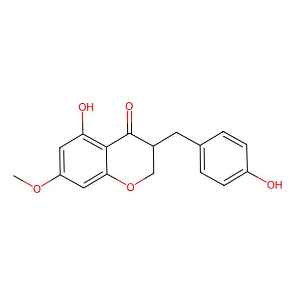 2D Structure of (3S)-5-hydroxy-3-[(4-hydroxyphenyl)methyl]-7-methoxy-2,3-dihydrochromen-4-one