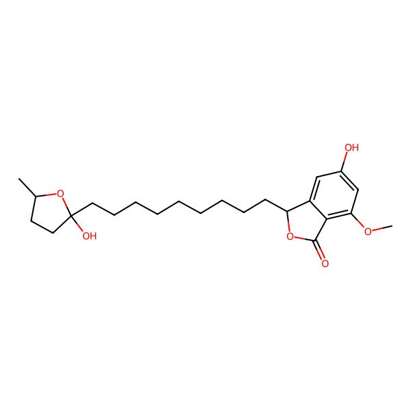 2D Structure of (3S)-5-hydroxy-3-[9-[(2S,5R)-2-hydroxy-5-methyloxolan-2-yl]nonyl]-7-methoxy-3H-2-benzofuran-1-one