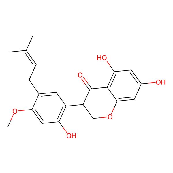 2D Structure of (3S)-5,7-dihydroxy-3-[2-hydroxy-4-methoxy-5-(3-methylbut-2-enyl)phenyl]-2,3-dihydrochromen-4-one