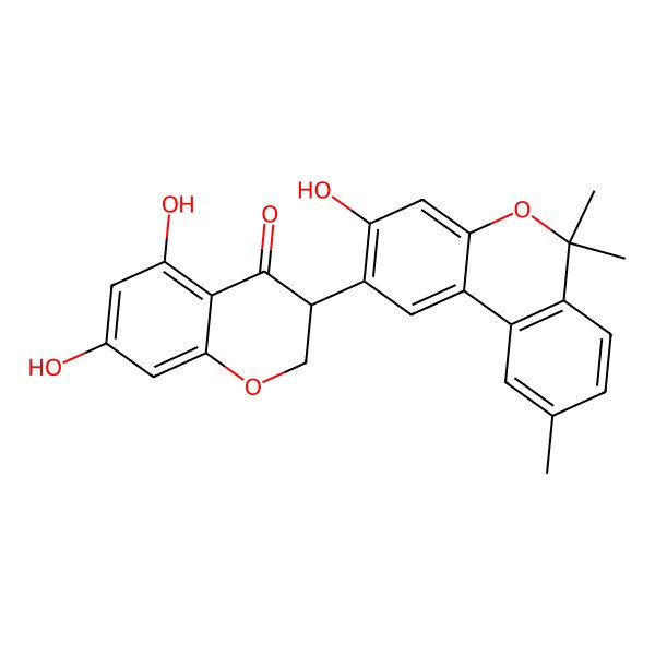 2D Structure of (3S)-5,7-dihydroxy-3-(3-hydroxy-6,6,9-trimethylbenzo[c]chromen-2-yl)-2,3-dihydrochromen-4-one