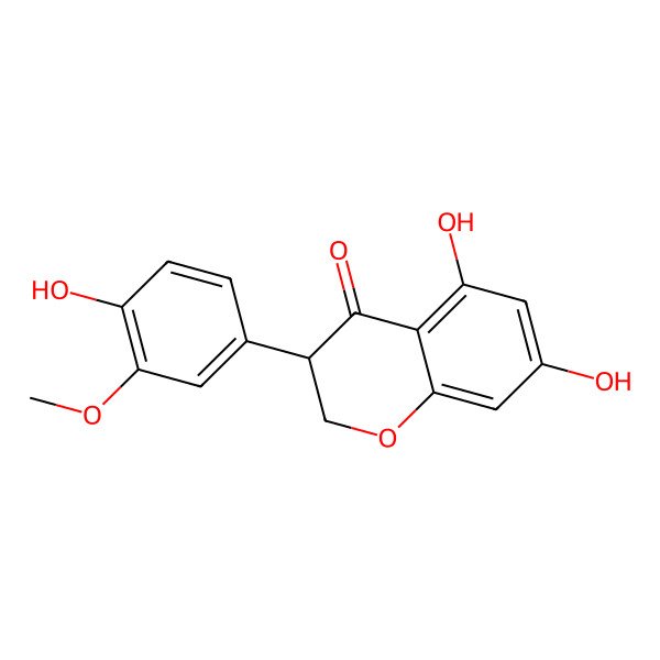 2D Structure of (3S)-5,7-dihydroxy-3-(4-hydroxy-3-methoxyphenyl)-2,3-dihydrochromen-4-one