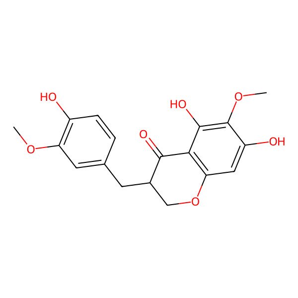 2D Structure of (3S)-5,7-dihydroxy-3-[(4-hydroxy-3-methoxyphenyl)methyl]-6-methoxy-2,3-dihydrochromen-4-one