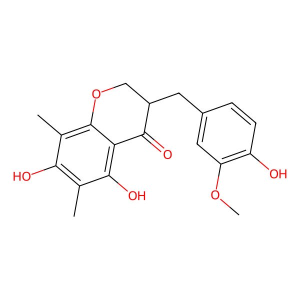 2D Structure of (3S)-5,7-dihydroxy-3-[(4-hydroxy-3-methoxyphenyl)methyl]-6,8-dimethyl-2,3-dihydrochromen-4-one