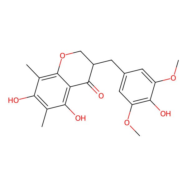 2D Structure of (3S)-5,7-dihydroxy-3-[(4-hydroxy-3,5-dimethoxyphenyl)methyl]-6,8-dimethyl-2,3-dihydrochromen-4-one