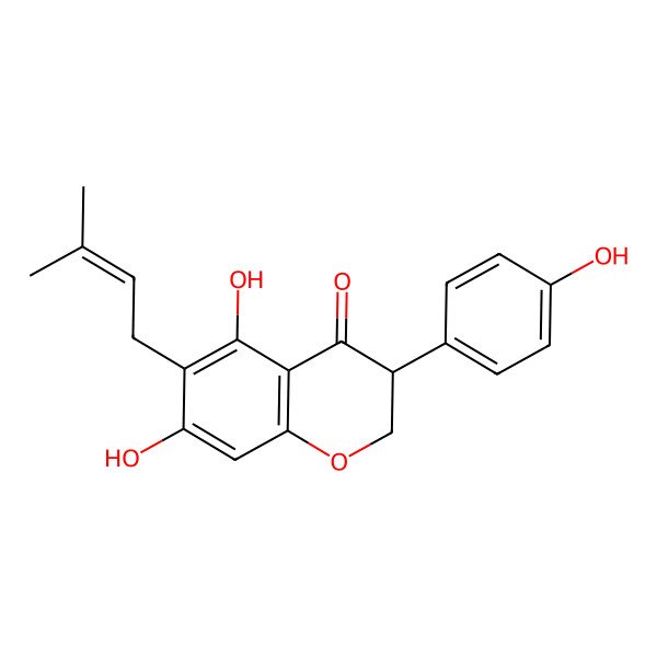 2D Structure of (3S)-5,7-dihydroxy-3-(4-hydroxyphenyl)-6-(3-methylbut-2-enyl)-2,3-dihydrochromen-4-one