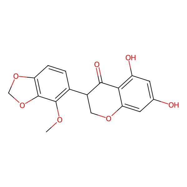 2D Structure of (3S)-5,7-dihydroxy-3-(4-methoxy-1,3-benzodioxol-5-yl)-2,3-dihydrochromen-4-one