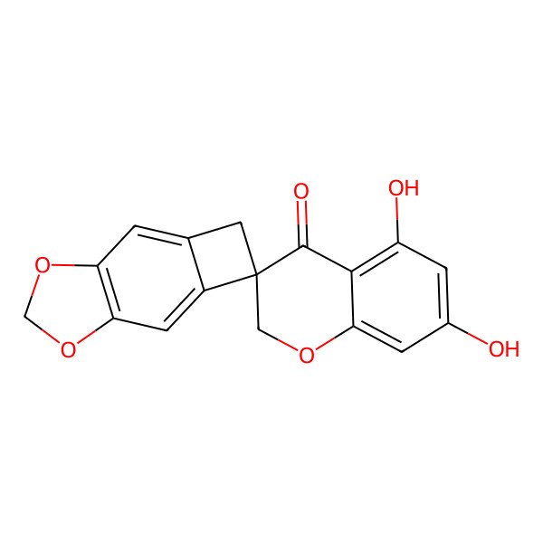 2D Structure of (3S)-5,7-dihydroxyspiro[2H-chromene-3,4'-9,11-dioxatricyclo[6.3.0.03,6]undeca-1(8),2,6-triene]-4-one