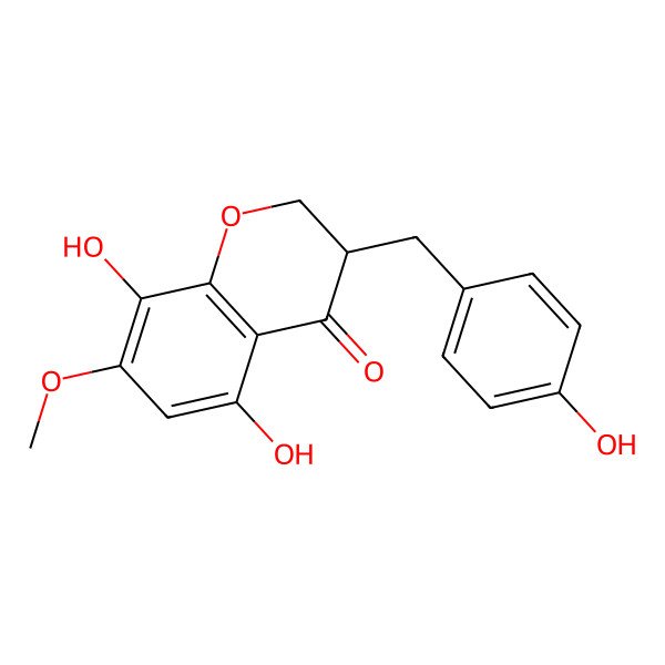 2D Structure of (3S)-5,8-dihydroxy-3-[(4-hydroxyphenyl)methyl]-7-methoxy-2,3-dihydrochromen-4-one