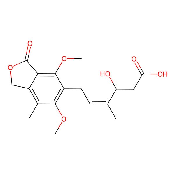 2D Structure of (3S)-6-(4,6-dimethoxy-7-methyl-3-oxo-1H-2-benzofuran-5-yl)-3-hydroxy-4-methylhex-4-enoic acid