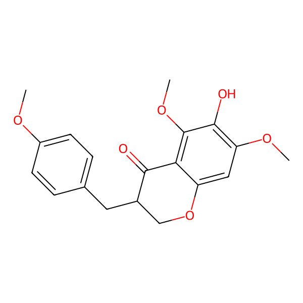2D Structure of (3S)-6-hydroxy-5,7-dimethoxy-3-[(4-methoxyphenyl)methyl]-2,3-dihydrochromen-4-one