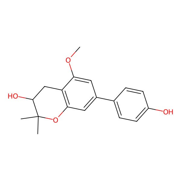 2D Structure of (3S)-7-(4-hydroxyphenyl)-5-methoxy-2,2-dimethyl-3,4-dihydrochromen-3-ol
