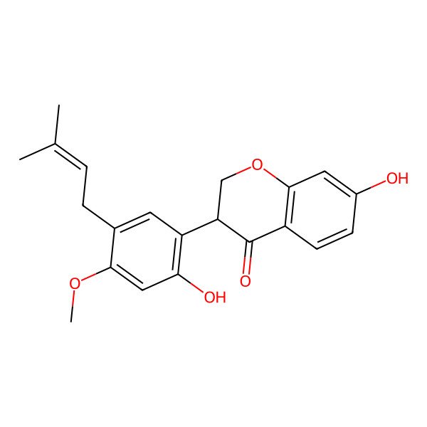 2D Structure of (3S)-7-hydroxy-3-[2-hydroxy-4-methoxy-5-(3-methylbut-2-enyl)phenyl]-2,3-dihydrochromen-4-one