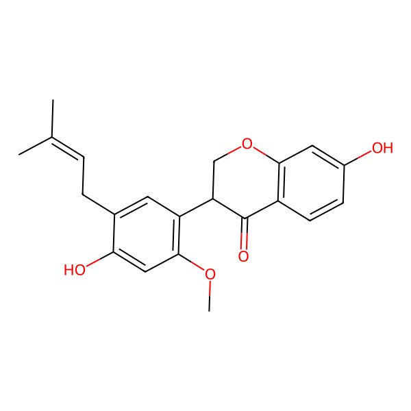 2D Structure of (3S)-7-hydroxy-3-[4-hydroxy-2-methoxy-5-(3-methylbut-2-enyl)phenyl]-2,3-dihydrochromen-4-one