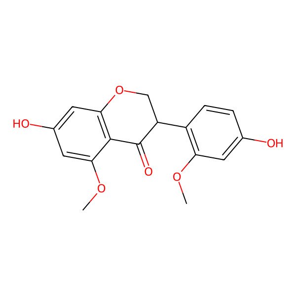 2D Structure of (3S)-7-hydroxy-3-(4-hydroxy-2-methoxyphenyl)-5-methoxy-2,3-dihydrochromen-4-one