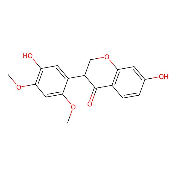 2D Structure of (3S)-7-hydroxy-3-(5-hydroxy-2,4-dimethoxyphenyl)-2,3-dihydrochromen-4-one