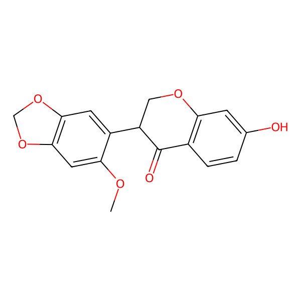 2D Structure of (3S)-7-hydroxy-3-(6-methoxy-1,3-benzodioxol-5-yl)-2,3-dihydrochromen-4-one