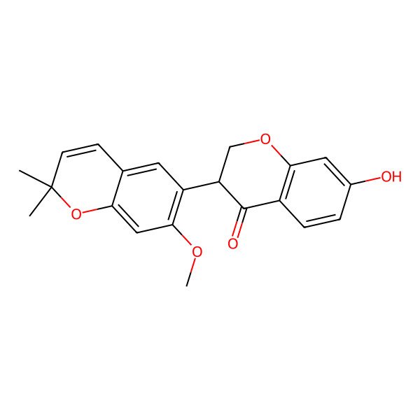 2D Structure of (3S)-7-hydroxy-3-(7-methoxy-2,2-dimethylchromen-6-yl)-2,3-dihydrochromen-4-one