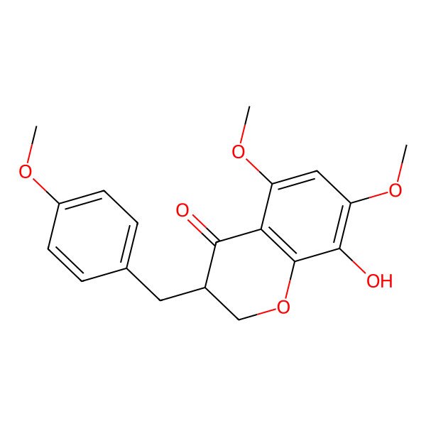2D Structure of (3S)-8-hydroxy-5,7-dimethoxy-3-[(4-methoxyphenyl)methyl]-2,3-dihydrochromen-4-one