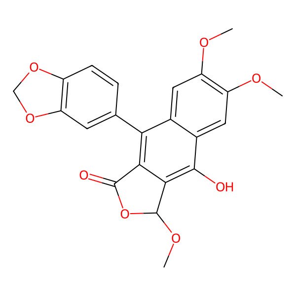 2D Structure of (3S)-9-(1,3-benzodioxol-5-yl)-4-hydroxy-3,6,7-trimethoxy-3H-benzo[f][2]benzofuran-1-one