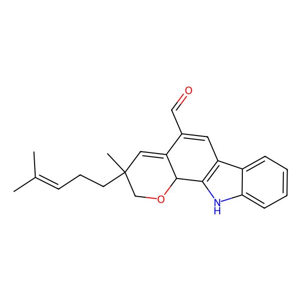2D Structure of (3S,11bR)-3-methyl-3-(4-methylpent-3-enyl)-11,11b-dihydro-2H-pyrano[2,3-a]carbazole-5-carbaldehyde