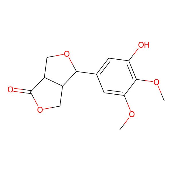 2D Structure of (3S,3aR,6aR)-3-(3-hydroxy-4,5-dimethoxyphenyl)-3,3a,4,6a-tetrahydro-1H-furo[3,4-c]furan-6-one