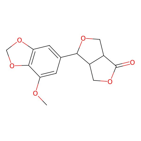 2D Structure of (3S,3aR,6aR)-3-(7-methoxy-1,3-benzodioxol-5-yl)-3,3a,4,6a-tetrahydro-1H-furo[3,4-c]furan-6-one