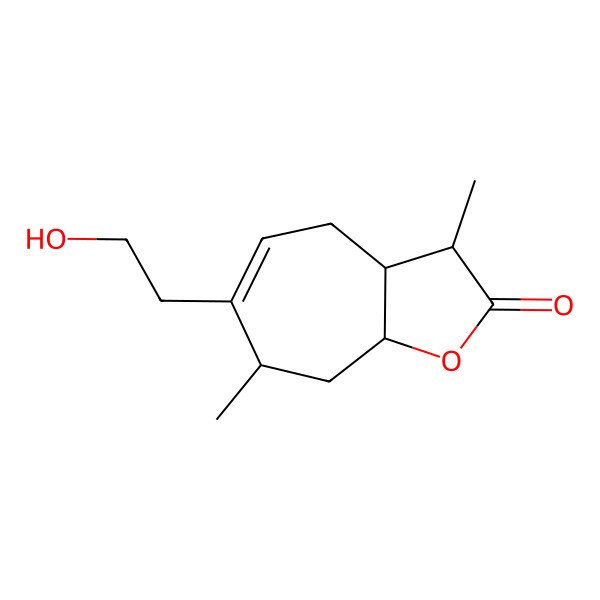 2D Structure of (3S,3aR,7S,8aR)-3,3a,4,7,8,8a-Hexahydro-6-(2-hydroxyethyl)-3,7-dimethyl-2H-cyclohepta(b)furan-2-one 2D Structure of (3S,3aR,7S,8aR)-3,3a,4,7,8,8a-Hexahydro-6-(2-hydroxyethyl)-3,7-dimethyl-2H-cyclohepta(b)furan-2-one