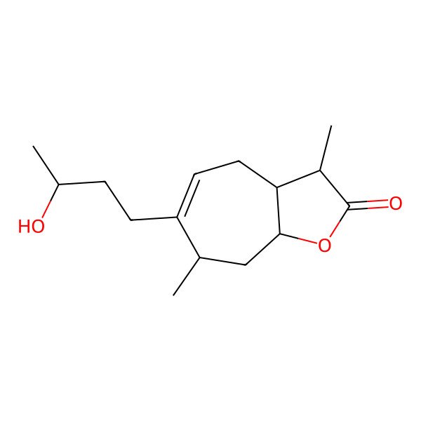2D Structure of (3S,3aR,7S,8aR)-6-[(3S)-3-hydroxybutyl]-3,7-dimethyl-3,3a,4,7,8,8a-hexahydrocyclohepta[b]furan-2-one