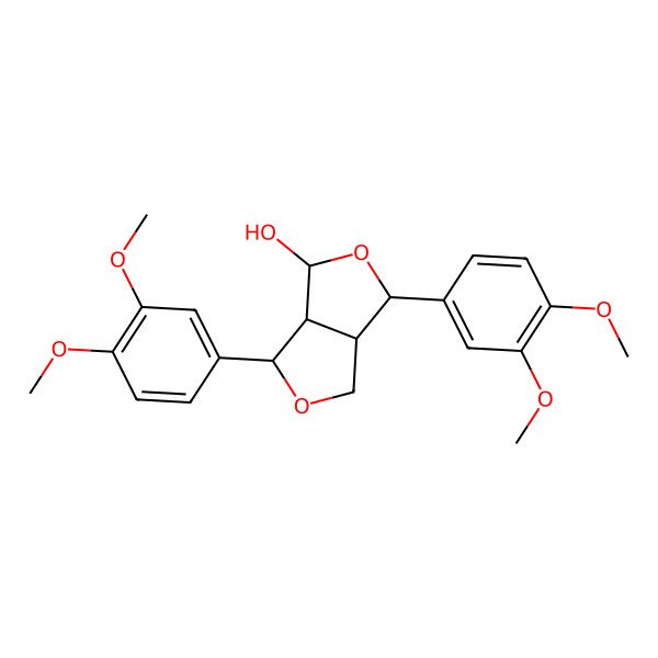 2D Structure of (3S,3aS,4R,6S,6aR)-3,6-bis(3,4-dimethoxyphenyl)-1,3,3a,4,6,6a-hexahydrofuro[3,4-c]furan-4-ol