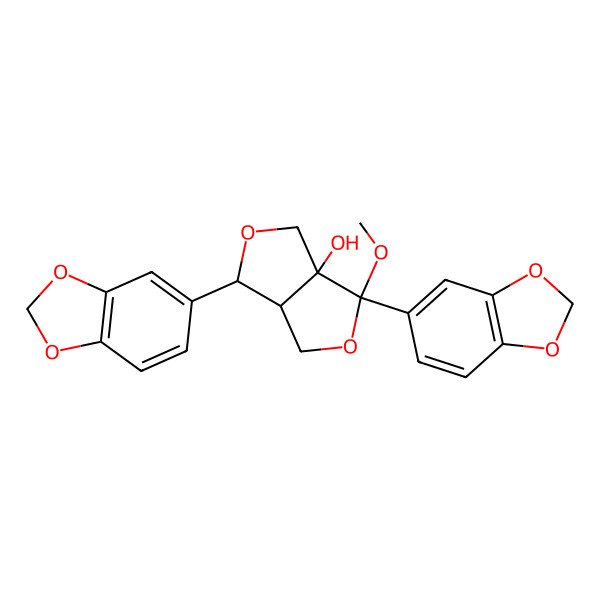 2D Structure of (3S,3aS,6S,6aR)-3,6-bis(1,3-benzodioxol-5-yl)-3-methoxy-1,4,6,6a-tetrahydrofuro[3,4-c]furan-3a-ol