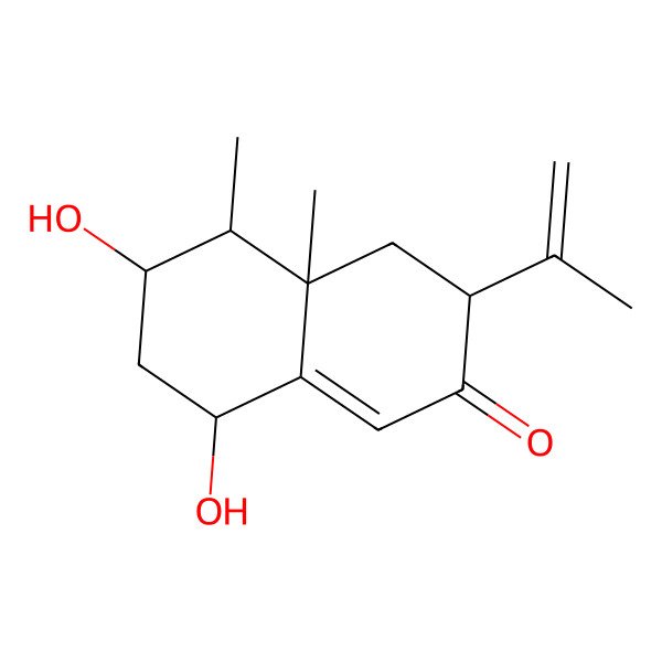 2D Structure of (3S,4aR,5R,6R,8R)-6,8-dihydroxy-4a,5-dimethyl-3-prop-1-en-2-yl-3,4,5,6,7,8-hexahydronaphthalen-2-one
