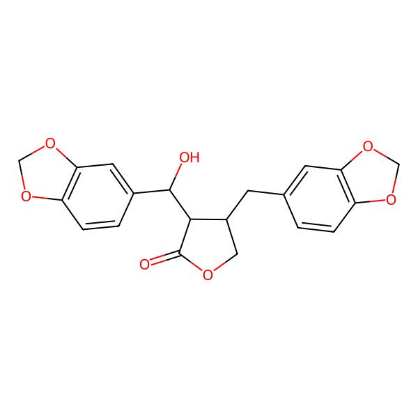 2D Structure of (3S,4R)-3-[(S)-1,3-benzodioxol-5-yl(hydroxy)methyl]-4-(1,3-benzodioxol-5-ylmethyl)oxolan-2-one