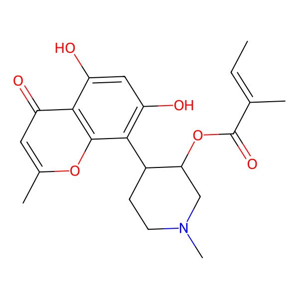 2D Structure of [(3S,4R)-4-(5,7-dihydroxy-2-methyl-4-oxochromen-8-yl)-1-methylpiperidin-3-yl] 2-methylbut-2-enoate