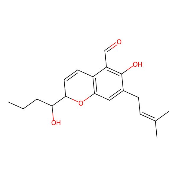 2D Structure of (3'S*,4'R*)-6-(3',5-epoxy-4'-hydroxy-1'-heptenyl)-2-hydroxy-3-(3"-methyl-2"-butenyl)benzaldehyde
