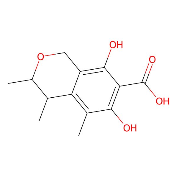 2D Structure of (3S,4R)-6,8-dihydroxy-3,4,5-trimethyl-3,4-dihydro-1H-isochromene-7-carboxylic acid