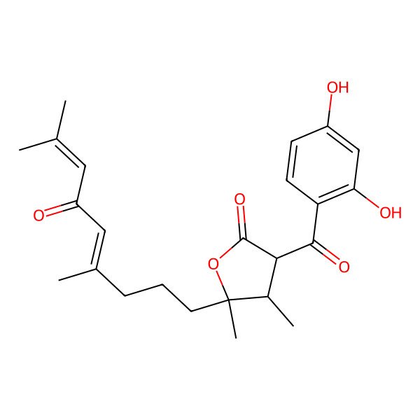 2D Structure of (3S,4R,5R)-3-(2,4-dihydroxybenzoyl)-5-(4,8-dimethyl-6-oxonona-4,7-dienyl)-4,5-dimethyloxolan-2-one