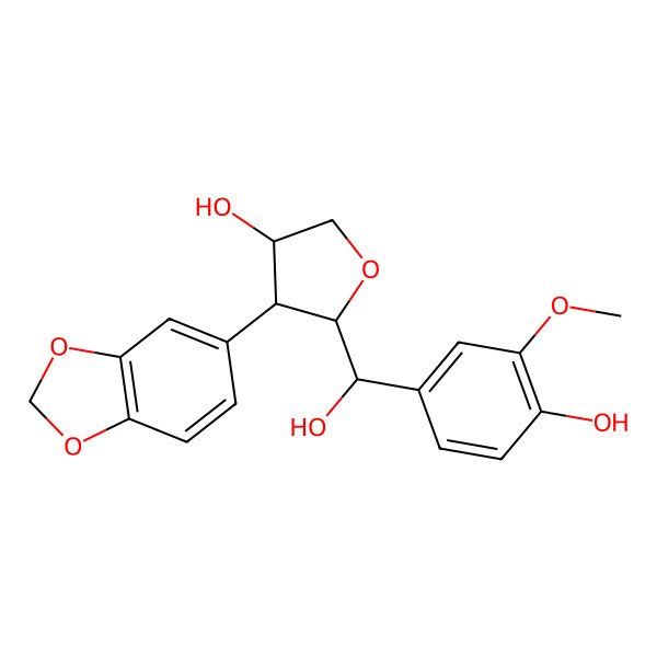 2D Structure of (3S,4R,5S)-4-(1,3-benzodioxol-5-yl)-5-[(R)-hydroxy-(4-hydroxy-3-methoxyphenyl)methyl]oxolan-3-ol