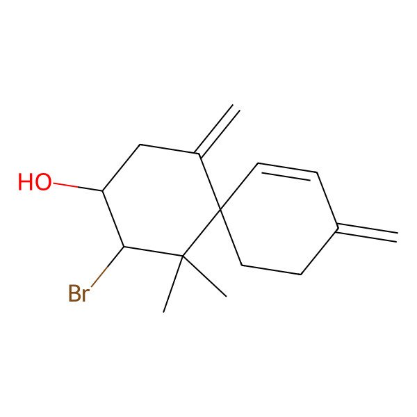 2D Structure of (3S,4R,6S)-4-bromo-5,5-dimethyl-1,9-dimethylidenespiro[5.5]undec-10-en-3-ol