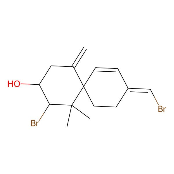 2D Structure of (3S,4R,6S)-4-bromo-9-(bromomethylidene)-5,5-dimethyl-1-methylidenespiro[5.5]undec-10-en-3-ol