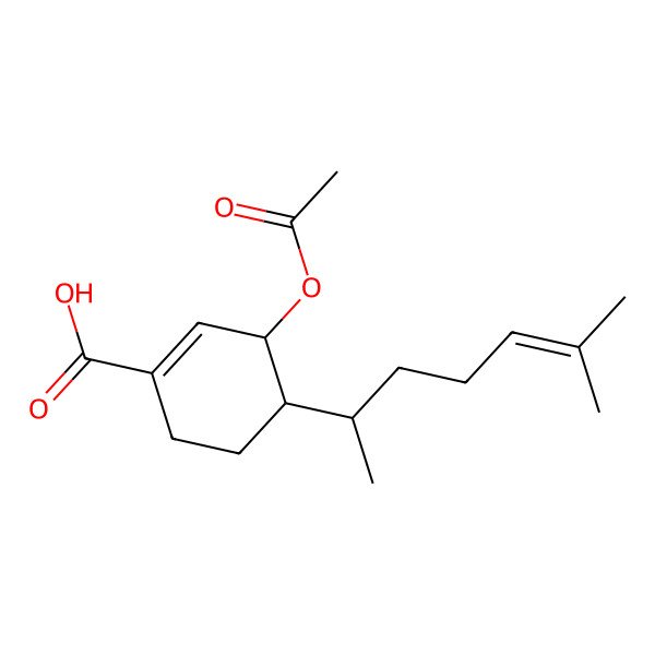 2D Structure of (3S,4S)-3-acetyloxy-4-[(2R)-6-methylhept-5-en-2-yl]cyclohexene-1-carboxylic acid