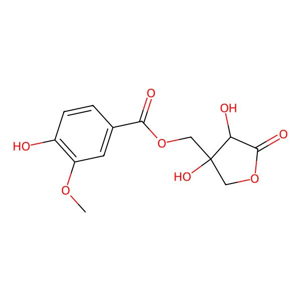 2D Structure of [(3S,4S)-3,4-dihydroxy-5-oxooxolan-3-yl]methyl 4-hydroxy-3-methoxybenzoate