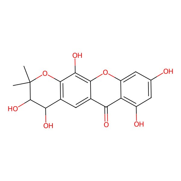 2D Structure of (3S,4S)-3,4,7,9,12-pentahydroxy-2,2-dimethyl-3,4-dihydropyrano[3,2-b]xanthen-6-one