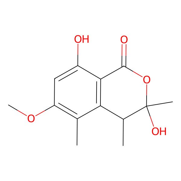 2D Structure of (3S,4S)-3,8-dihydroxy-6-methoxy-3,4,5-trimethylisochroman-1-one