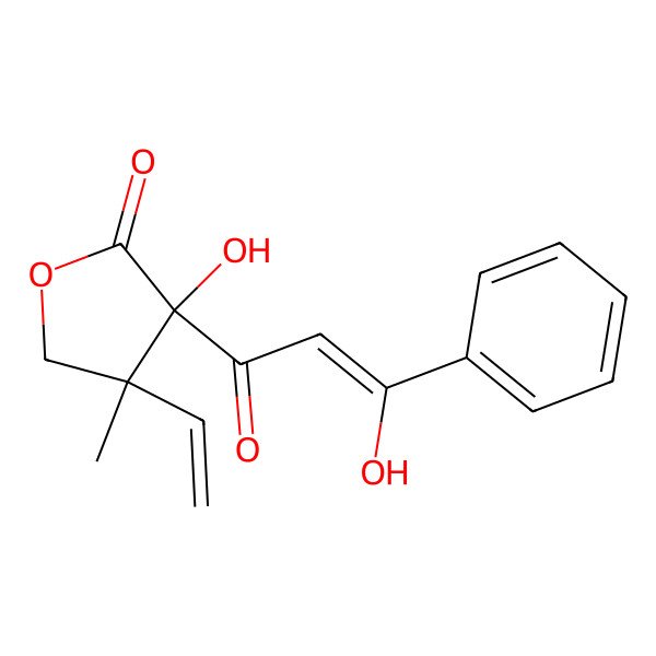 2D Structure of (3S,4S)-4-ethenyl-3-hydroxy-3-(3-hydroxy-3-phenylprop-2-enoyl)-4-methyloxolan-2-one 2D Structure of (3S,4S)-4-ethenyl-3-hydroxy-3-(3-hydroxy-3-phenylprop-2-enoyl)-4-methyloxolan-2-one