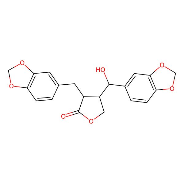 2D Structure of (3S,4S)-4-[(R)-1,3-benzodioxol-5-yl(hydroxy)methyl]-3-(1,3-benzodioxol-5-ylmethyl)oxolan-2-one