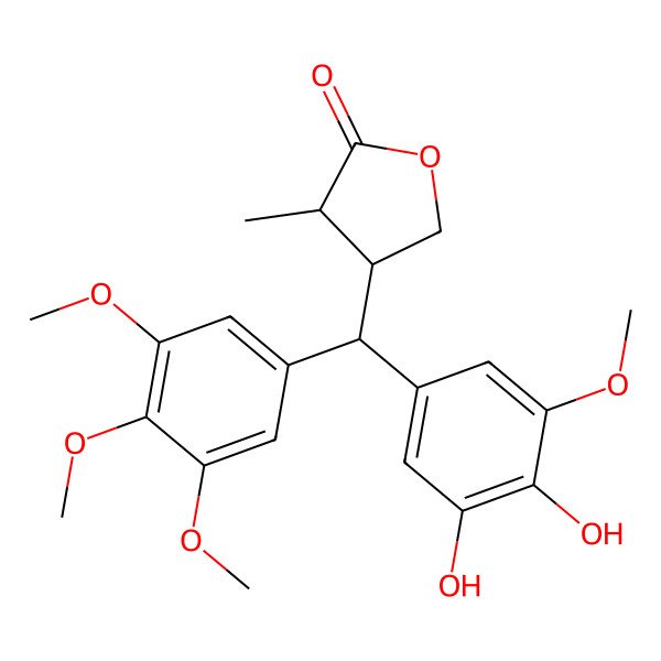 2D Structure of (3S,4S)-4-[(S)-(3,4-dihydroxy-5-methoxyphenyl)-(3,4,5-trimethoxyphenyl)methyl]-3-methyloxolan-2-one