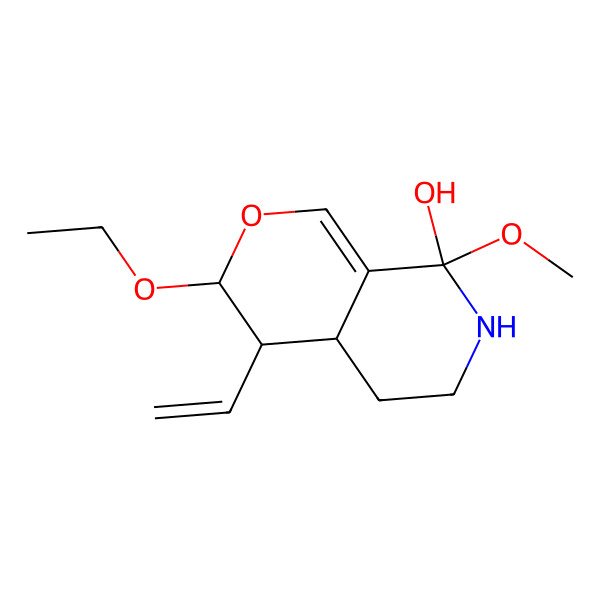 2D Structure of (3S,4S,4aR,8R)-4-ethenyl-3-ethoxy-8-methoxy-3,4,4a,5,6,7-hexahydropyrano[3,4-c]pyridin-8-ol