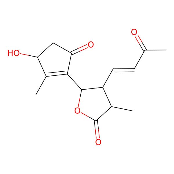2D Structure of (3S,4S,5S)-5-(3-hydroxy-2-methyl-5-oxocyclopenten-1-yl)-3-methyl-4-[(E)-3-oxobut-1-enyl]oxolan-2-one